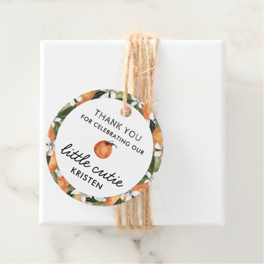私たちの小さなかわいこちゃんオレンジの赤ちゃんシャワーメッセージカード フェイバータグ (インサイチュ)