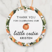 私たちの小さなかわいこちゃんオレンジの赤ちゃんシャワーメッセージカード フェイバータグ (正面)