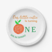 私たちの小さなかわいこちゃんオレンジの1つの誕生日柑橘類の果物 ペーパープレート (正面)