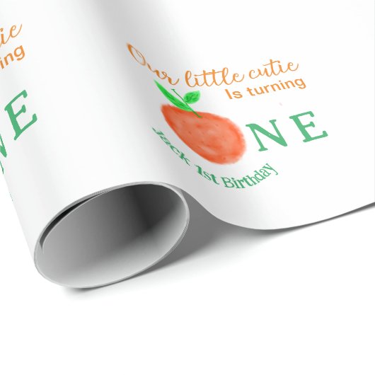 私たちの小さなかわいこちゃんオレンジの1つの誕生日柑橘類の果物 ラッピングペーパー (ロールコーナー)