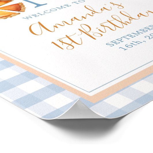 私たちの小さなかわいこちゃんパイ1日の誕生日ウェルカムサイン ポスター (角)