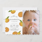 私たちの小さなかわいこちゃん柑橘類オレンジの写真1st誕生日 招待状 (正面)