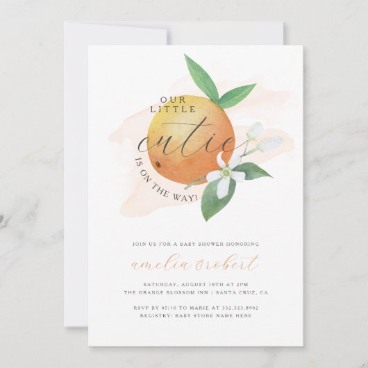 私たちの小さなかわいこちゃん水の色オレンジ色ベビーシャワー 招待状 (正面)