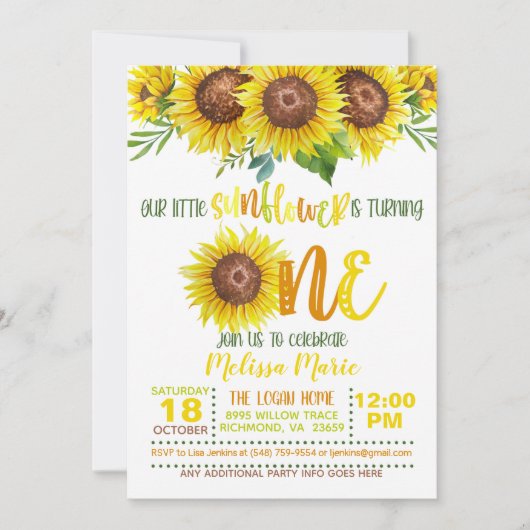 私たちの小さなひまわりちゃんが1歳になる お誘い 招待状 (正面)