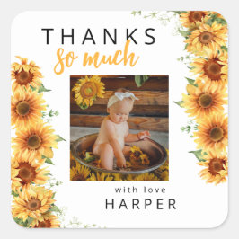 私たちの小さなひまわり写真誕生日ありがとう スクエアシール