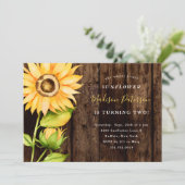 私たちの小さなひまわり素朴黄色の誕生日パーティー 招待状 (スタンド正面)