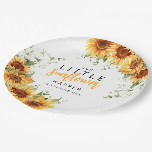 私たちの小さなひまわり誕生日パーティー ペーパープレート (アングル)
