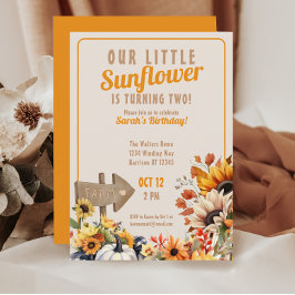 私たちの小さなひまわり農場の秋の誕生日 招待状