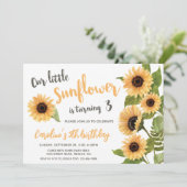 私たちの小さなひまわり、水の色任意の年齢誕生日 招待状 (スタンド正面)