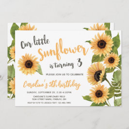 私たちの小さなひまわり、水の色任意の年齢誕生日 招待状