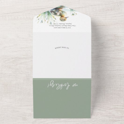 私たちの小さなアヒルの水の色の赤ちゃんシャワー オールインワン招待状 (外側)