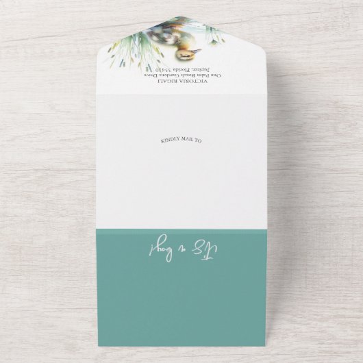 私たちの小さなアヒルの水の色の赤ちゃんシャワー オールインワン招待状 (外側)