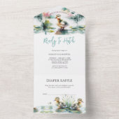 私たちの小さなアヒルの水の色の赤ちゃんシャワー オールインワン招待状 (内側)