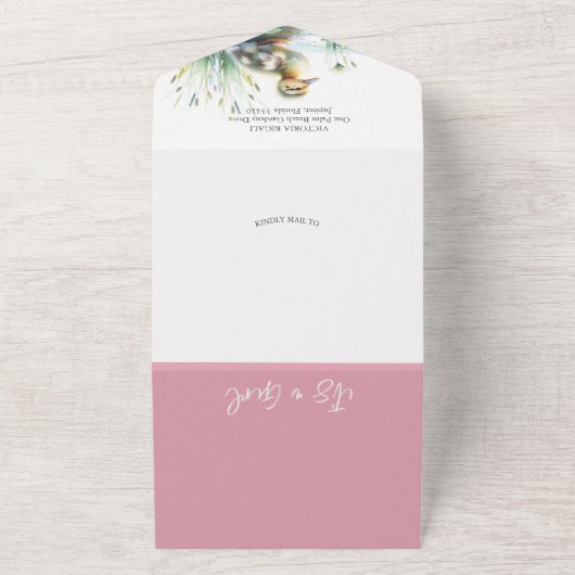 私たちの小さなアヒルの水の色の赤ちゃんシャワー オールインワン招待状 (外側)