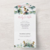 私たちの小さなアヒルの水の色の赤ちゃんシャワー オールインワン招待状 (内側)