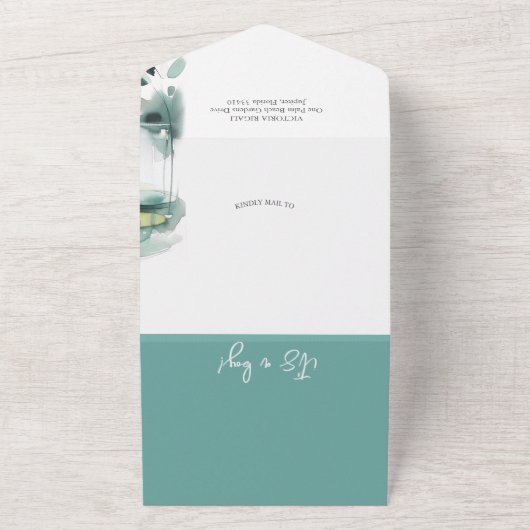 私たちの小さなアヒルの水の色の赤ちゃんシャワー オールインワン招待状 (外側)