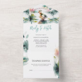 私たちの小さなアヒルの水の色の赤ちゃんシャワー オールインワン招待状 (内側)