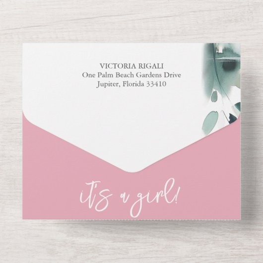 私たちの小さなアヒルの水の色の赤ちゃんシャワー オールインワン招待状 (裏面)