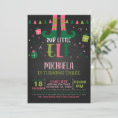 私たちの小さなエルフの誕生日招待状 - 女の子 - 黒 招待状 (スタンド正面)