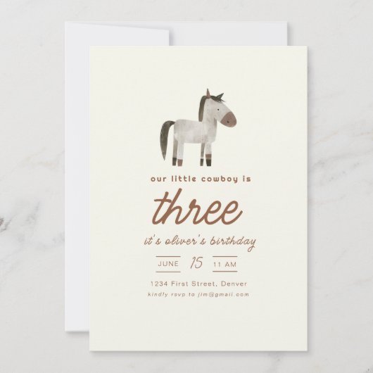 私たちの小さなカウボーイホースバースデーパーティー招待状 招待状 (正面)