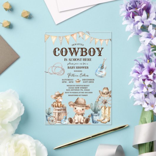 私たちの小さなカウボーイワイルドウェスト1st誕生日サボテン アクリル招待状 (インサイチュ (ウェディング))