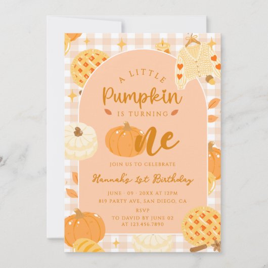 私たちの小さなカボキンボホオレンジの最初の誕生日 招待状 (正面)