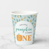 私たちの小さなカボチャが1歳の誕生日を飾る 紙コップ (正面)