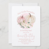 私たちの小さなカボチャのピンクのフローラ1st誕生日 招待状 (正面)