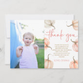 私たちの小さなカボチャのピンクの写真の誕生日パーティー サンキューカード (正面)