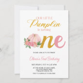 私たちの小さなカボチャのピンクの女の子の誕生日 招待状 (正面)