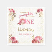 私たちの小さなカボチャのピンクの水の色の最初の誕生日 スタンダードカクテルナプキン (正面)