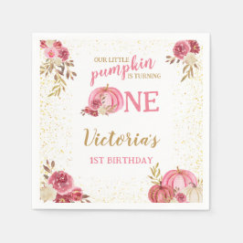 私たちの小さなカボチャのピンクの水の色の最初の誕生日 スタンダードカクテルナプキン