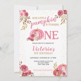 私たちの小さなカボチャのピンクの水の色の最初の誕生日 招待状