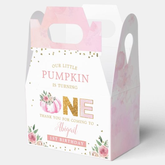 私たちの小さなカボチャのピンクの金ゴールドフローラ1st誕生日 フェイバーボックス (オープン)