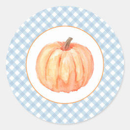 私たちの小さなカボチャのペースト青い格子最初の誕生日 ラウンドシール