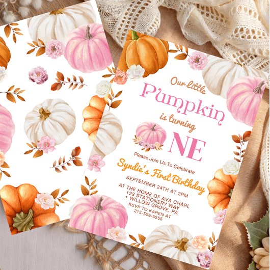 私たちの小さなカボチャの女の子の最初の誕生日パーティー 招待状