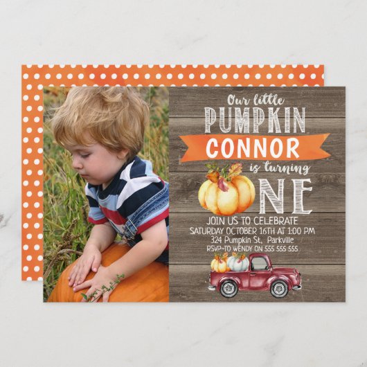 私たちの小さなカボチャの少年の誕生日の招待状 招待状 (正面/裏面)