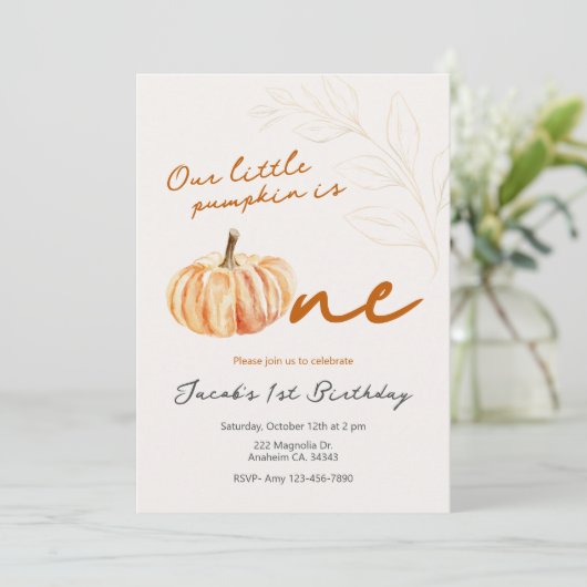 私たちの小さなカボチャの最初の誕生日パーティーの招待状 招待状 (スタンド正面)