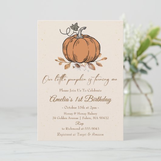 私たちの小さなカボチャの最初の誕生日 招待状 (スタンド正面)