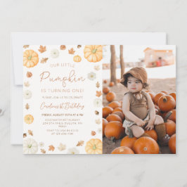 私たちの小さなカボチャの秋の誕生日写真 招待状