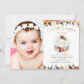 私たちの小さなカボチャの秋フローラの金ゴールド写真 招待状 (正面)