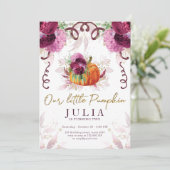 私たちの小さなカボチャの誕生日バーガンディ 招待状 (スタンド正面)