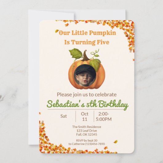 私たちの小さなカボチャの誕生日写真 招待状 (正面)