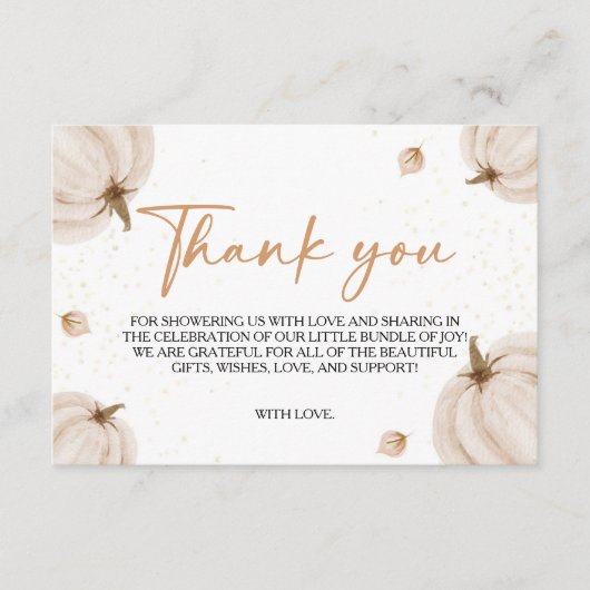 私たちの小さなカボチャの赤ちゃんシャワーサンキューカード エンクロージャーカード (正面)