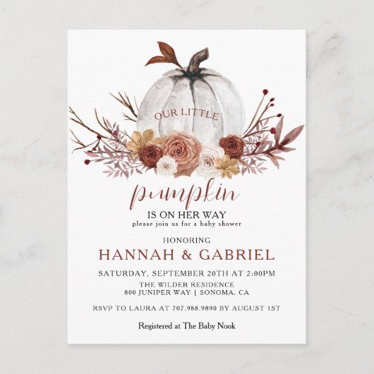私たちの小さなカボチャの途中の赤ちゃんシャワー葉書 ポストカード (正面)