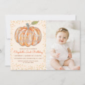 私たちの小さなカボチャの2番目の誕生日の写真 招待状 (正面)