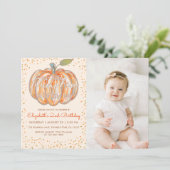私たちの小さなカボチャの2番目の誕生日の写真 招待状 (スタンド正面)