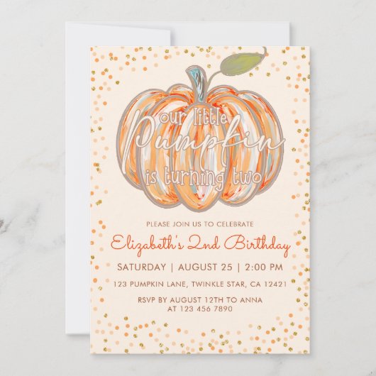 私たちの小さなカボチャの2番目の誕生日 招待状 (正面)