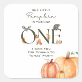 私たちの小さなカボチャはありがとうステッカー スクエアシール (正面)