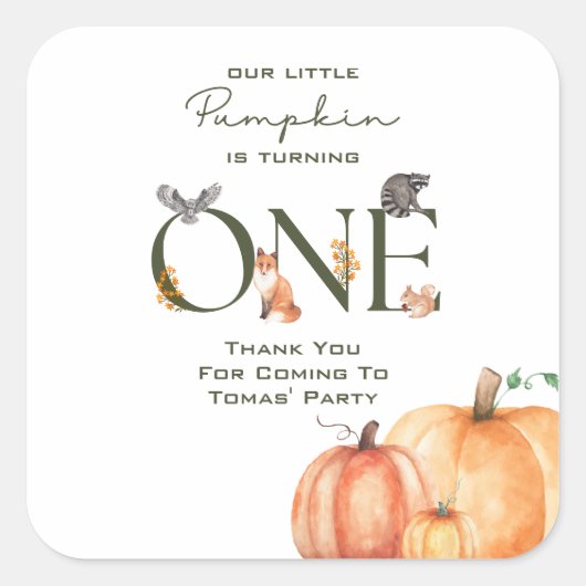 私たちの小さなカボチャはありがとうステッカー スクエアシール (正面)